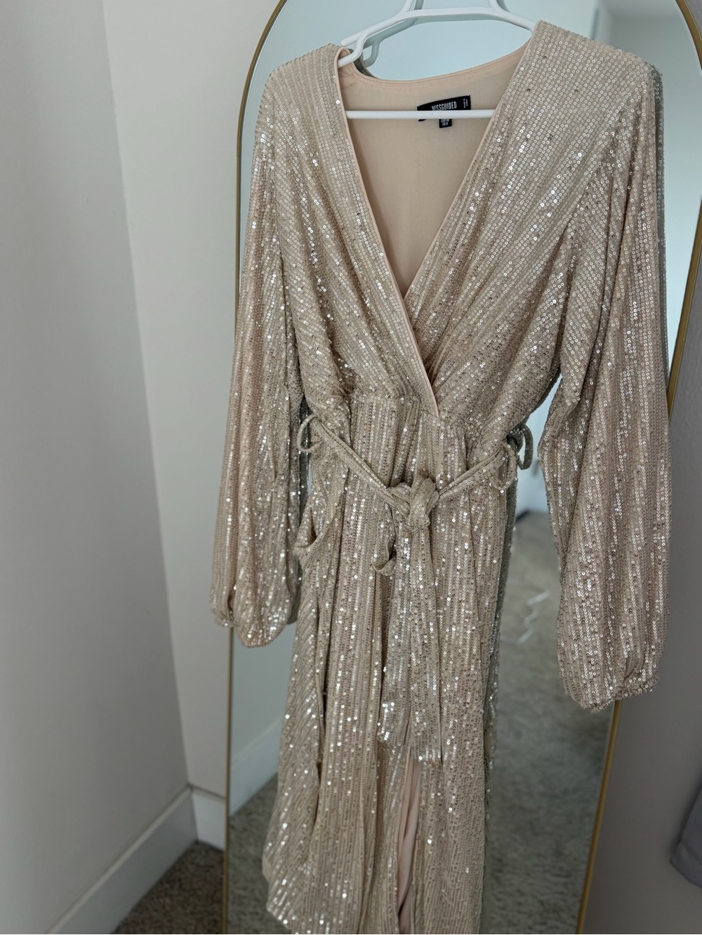 Champagne Sequin Wrap Maxi Dress